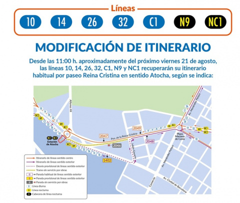 Siete líneas de EMT recuperan sus itinerarios habituales en el entorno de Atocha